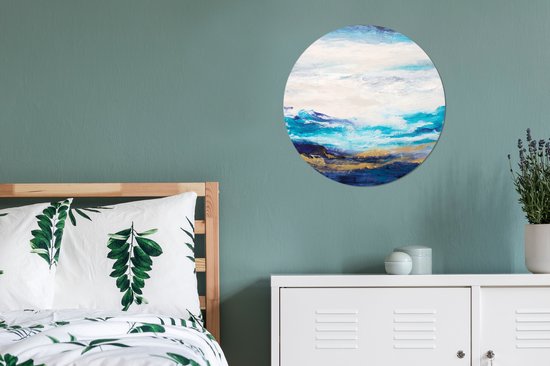 WallCircle - Stickers muraux - Cercle de papier peint - Blauw - Peinture - Abstrait - Peinture - 50x50 cm - Cercle mural - Autocollant - Autocollant de papier peint rond