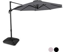 VONROC Premium Zweefparasol Bardolino Ø300cm – Incl. Vulbare tegels, kruisvoet & beschermhoes – Ronde parasol – 360 ° Draaibaar - Kantelbaar – UV werend doek – Grijs