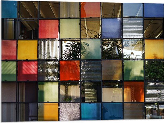Acrylglas - Muur - Wand - Kleuren - Planten - Vakken - Vierkant - 80x60 cm Foto op Acrylglas (Wanddecoratie op Acrylaat)