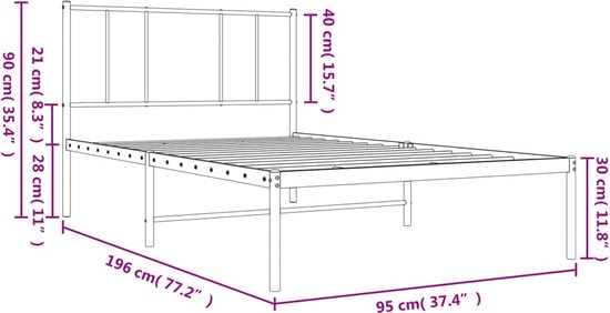 vidaXL - Metalen bed met hoofdbord - Wit - 90x200 cm - Leen Bakker