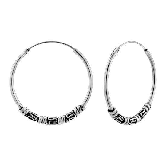 Zilveren oorbellen | Oorringen | Zilveren Bali hoops, 30 mm, met kringeltjes