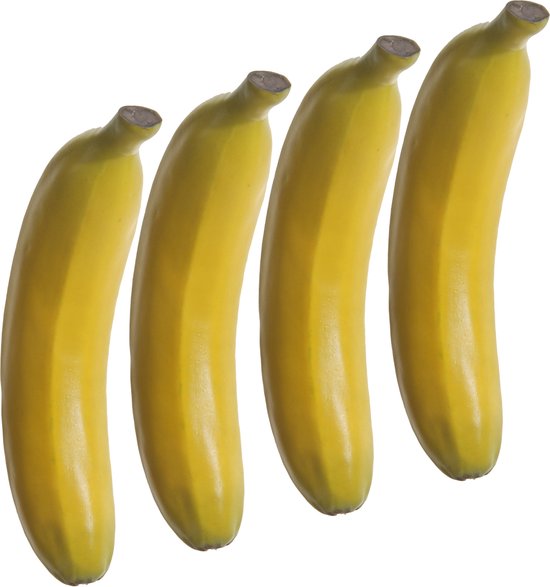 Kunstfruit decofruit - 4x - banaan/bananen - ongeveer 18 cm - geel - namaak fruit