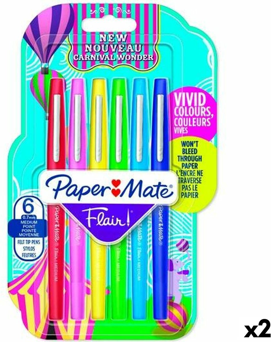 Set Viltstiften Paper Mate Flair Multicolour 6 Onderdelen (2 Stuks)