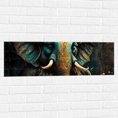 Muursticker - Blauw Ganesha Beeld met Gouden Details - 90x30 cm Foto op Muursticker
