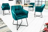 Exclusief design stoel LOFT fluweel turquoise met armleuning - 41660