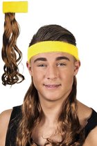 Serre-tête mat cheveux bruns bandeau jaune - perruque mullet erreur New Kids