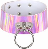 KIMU Choker Breed Roze Ring Holografisch - Iridescent Halsband Collar Festival