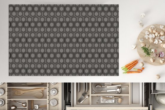 KitchenYeah® Inductie beschermer 80x52 cm - Patroon - Grijs - Zwart - Kookplaataccessoires - Afdekplaat voor kookplaat - Inductiebeschermer - Inductiemat - Inductieplaat mat