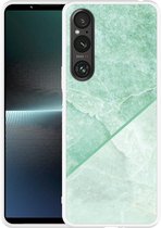Cazy Hoesje geschikt voor Sony Xperia 1 V Green Marble