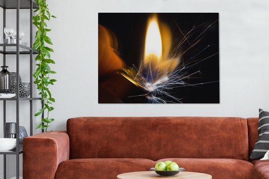 Canvas Schilderij Abstracte weergave vonken uit aansteker - 120x90 cm - Wanddecoratie