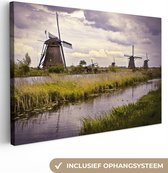 Canvas Schilderij Molen - Nederland - Water - 60x40 cm - Wanddecoratie