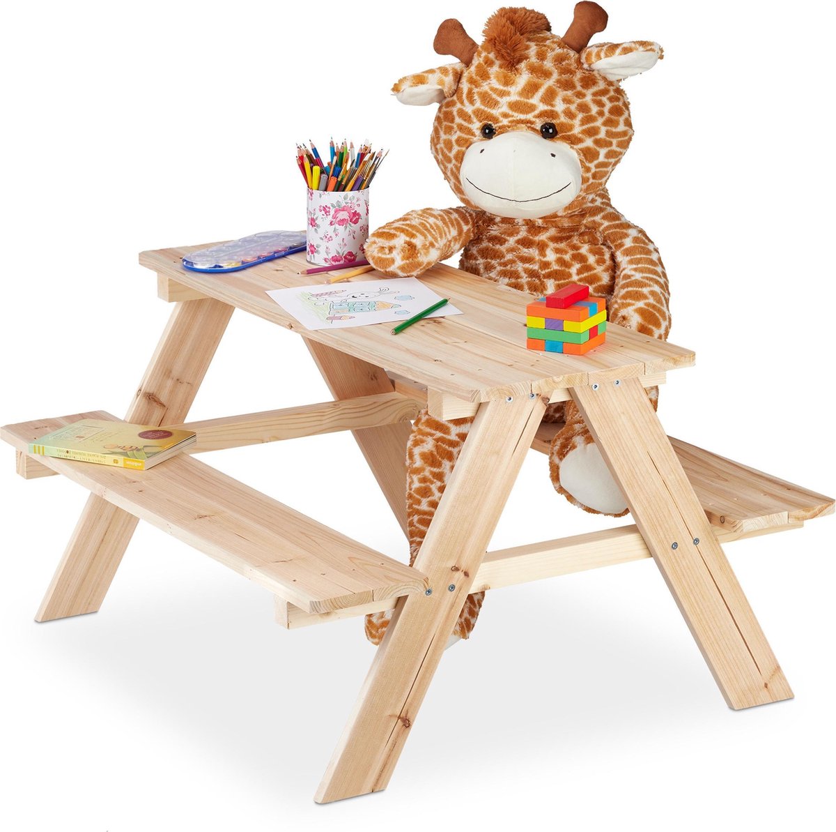 Relaxdays kinderpicknicktafel hout - tuintafel kinderen - speeltafel - kindertafel tuin