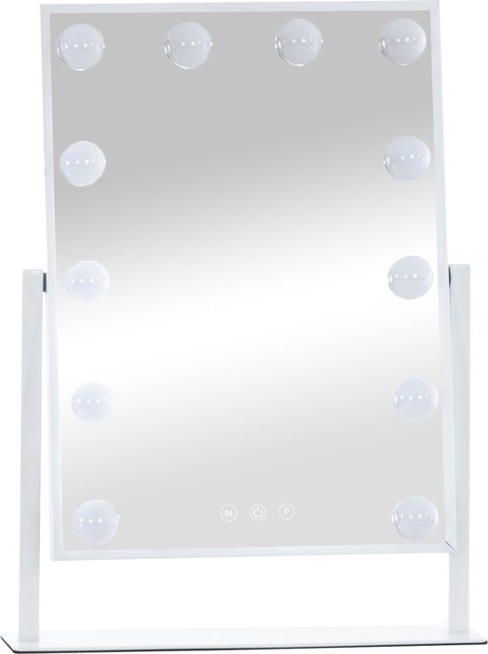 Make Up Spiegel Reyes Deluxe - Met LED Verlichting - 48x35cm - Zonder Rand - Lichtdimmer - Energiebesparend - Hollywood Spiegel - Touchscreen