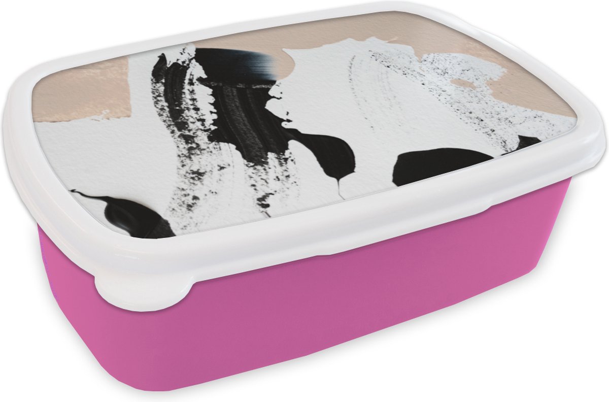 Broodtrommel Roze - Lunchbox - Brooddoos - Zwart - Abstract - Design - 18x12x6 cm - Kinderen - Meisje