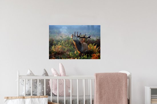 Muurstickers - Sticker Folie - Hert - Bos - Mist - 60x40 cm - Plakfolie - Muurstickers Kinderkamer - Zelfklevend Behang - Zelfklevend behangpapier - Stickerfolie