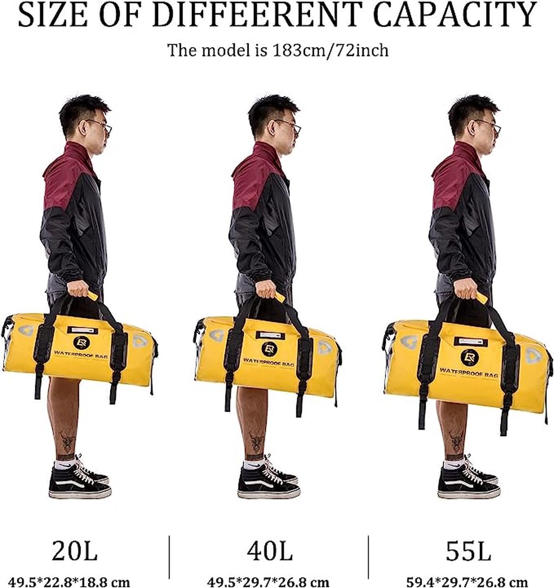 Sac à Bagages Rouleau Moto ROCKBROS - 55 Litres étanche - Couleur Jaune - Neuf Sous Emballage