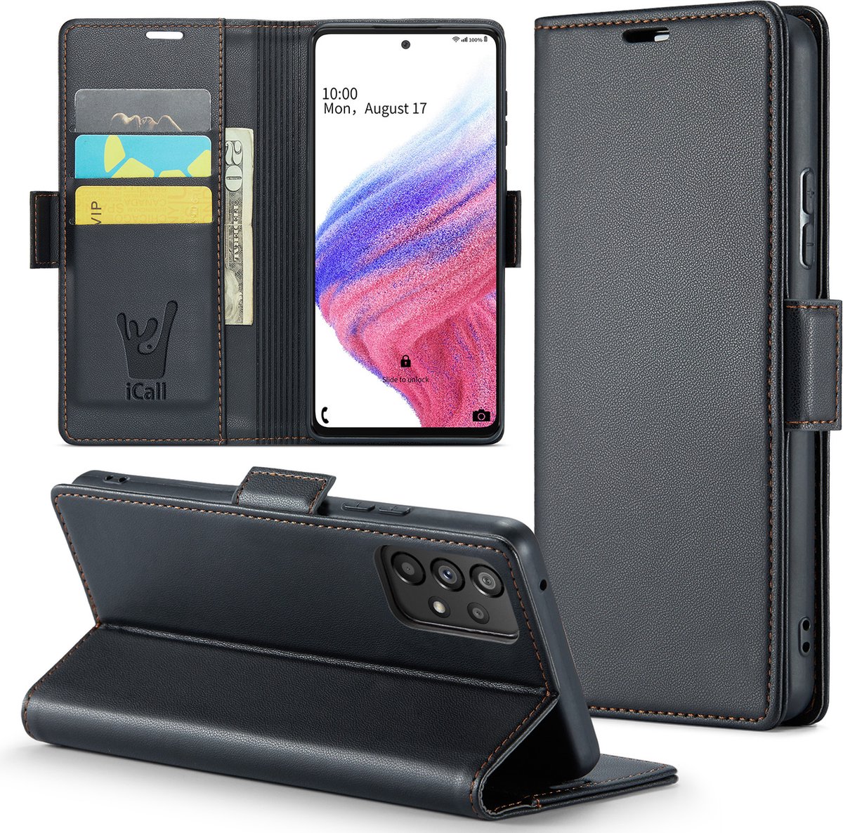 Hoesje geschikt voor Samsung Galaxy A53 - HyperCase Book Cover Kunstleer Zwart