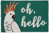 Relaxdays Deurmat kakaetoe - tekst 'oh hello' - 40x60 cm - kokosmat - antislip - groen