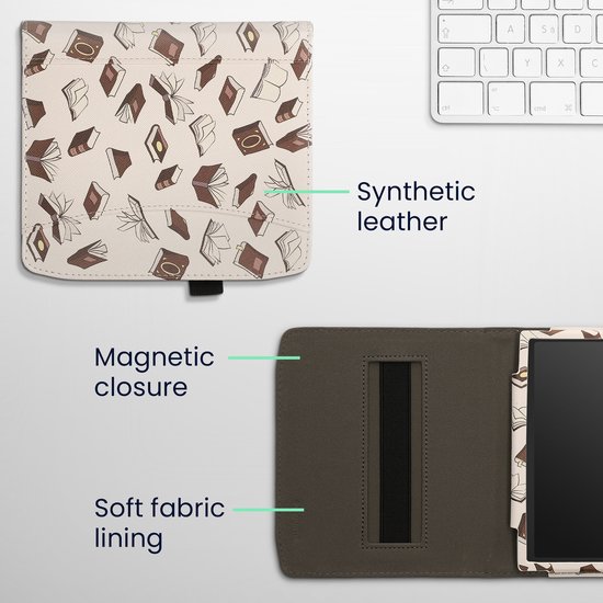 kwmobile flip cover geschikt voor Pocketbook Era / Era Color - Hoes met handgreep en voorvak voor e-reader - Book case in beige / bruin / goud - Boeken design van Merkloos — afbeelding 5
