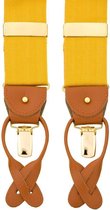 Albert Thurston Gold Canvas - bretels - goudkleurige banden van canvas - bruin leer - Y model - clips en lussen