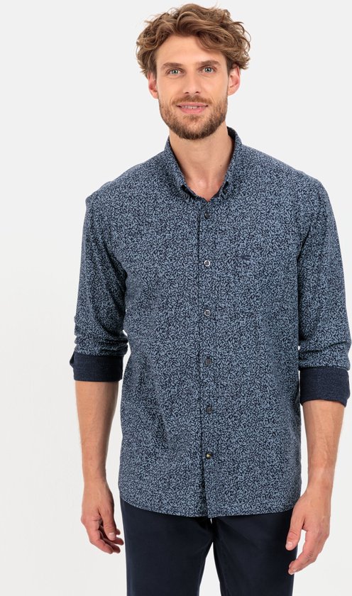 camel active Shirt met lange mouwen met allover print - Maat menswear-XL - Donker blauw