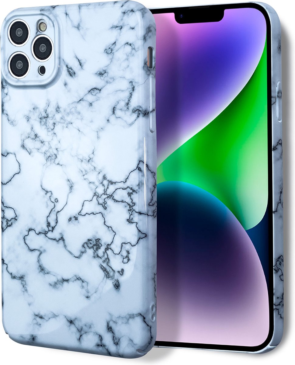 MarbleShield - De ultieme marmeren TPU beschermhoes voor uw iPhone 14 Plus Wit / Groen