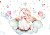 Fotobehang - Vlies Behang - Unicorn en Regenboog in de Wolken - Eenhoorn - 460 x 300 cm