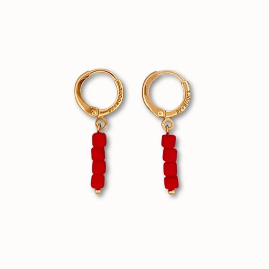 ByNouck Jewelry - Set Boucles d'oreilles Cubes Rouges - Bijoux - Boucles d'oreilles Femme - Plaqué Or - Rouge - Été - Boucles d'oreilles