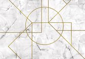 Fotobehang - Vlies Behang - Grijs Marmer met een Gouden Geometrisch Motief - 416 x 290 cm
