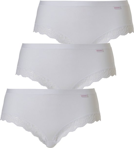 Cotonella Dames Slip Met Kant Midi Wit 3-Pack - Maat  XXL