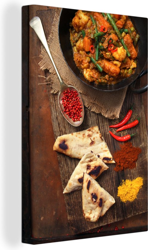 Tableau sur toile Cuisine indienne sur une table en bois sombre avec un  curry et pain... | bol