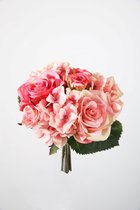 Kunstbloem - Hortensia - topkwaliteit decoratie - 1 stuk - zijden boeket - Roze - 22 cm hoog