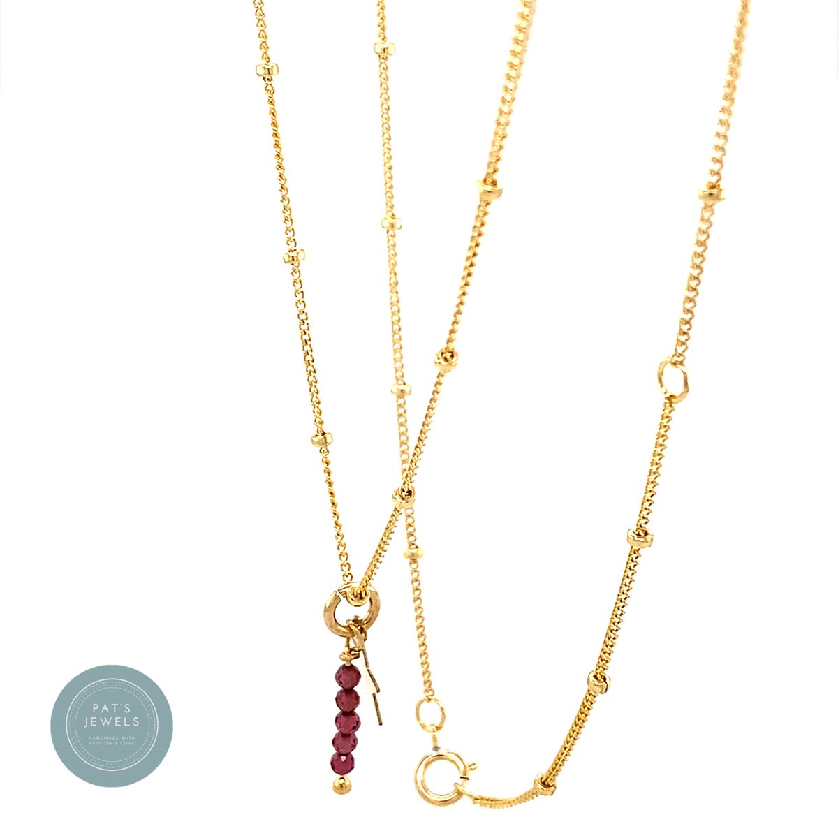 Pat's Jewels Ketting dames - Edelsteen - Granaat stenen - Geboortesteen - Goud