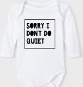 Baby Rompertje met tekst 'Sorry i don't do quit' | Lange mouw l | wit zwart | maat 62/68 | cadeau | Kraamcadeau | Kraamkado