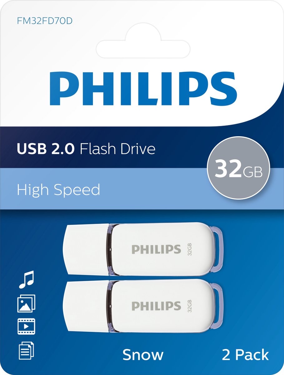 Bol.com Philips USB stick 2.0 32GB - Snow - Grijs - 2 stuks - FM32FD70D aanbieding