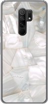 Geschikt voor Xiaomi Redmi 9 hoesje - Natuursteen - Parelmoer - Wit - Siliconen Telefoonhoesje