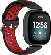 Siliconen Smartwatch bandje - Geschikt voor  Fitbit Sense sport bandje - zwart/rood - Strap-it Horlogeband / Polsband / Armband