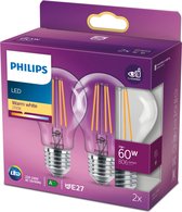 Philips energiezuinige LED Lamp Transparant - 60 W - E27 - warmwit licht - 2 stuks - Bespaar op energiekosten