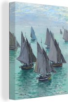 Canvas Schilderij Vissersboten, kalme zee - Schilderij van Claude Monet - 90x120 cm - Wanddecoratie