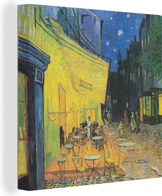 Canvas Schilderij Caféterras bij nacht - Schilderij van Vincent van Gogh - 50x50 cm - Wanddecoratie