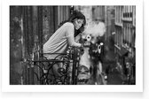 Walljar - Smoking Girl on Balcony - Zwart wit poster