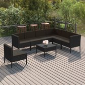 vidaXL 8-delige Loungeset met kussens poly rattan zwart