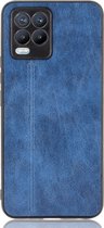 Mobigear Hoesje geschikt voor Realme 8 Telefoonhoesje | Mobigear Stitch Backcover | 8 Case | Back Cover - Blauw