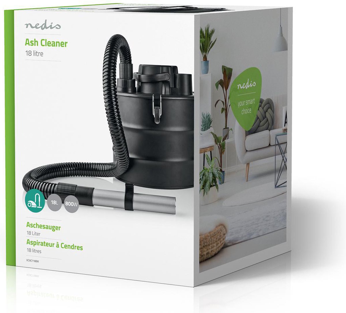 Nedis Asstofzuiger | Zakloos | Stof capaciteit: 18 l | 800 W | Hepa