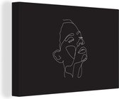Line visage de femme relaxant sur fond noir toile 2cm 60x40 cm - Tirage photo sur toile (Décoration murale salon / chambre)