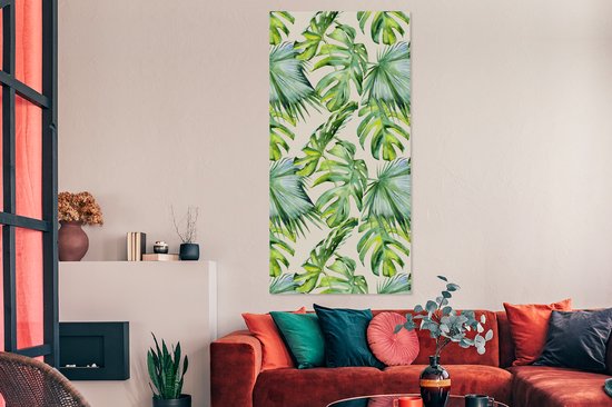 Toile Peinture Feuilles - Motifs - Monstera - 80x160 cm - Décoration murale