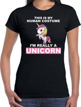 Human costume really unicorn verkleed t-shirt / outfit zwart voor dames - Eenhoorn carnaval / feest shirt kleding / kostuum 2XL