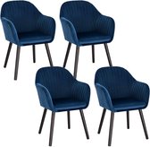 Kamyra® Set van 4 Velvet Eetkamerstoelen met Armleuning - Eetkamerstoel, Stoel, Kuipstoel, Loungestoel - 40x40x81 cm - Blauw