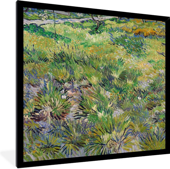 Fotolijst incl. Poster - Lang gras met vlinders - Schilderij van Vincent van Gogh - 40x40 cm - Posterlijst