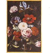 Clayre & Eef Schilderij 40*3*60 cm Zwart, Rood, Geel Hout, Textiel Rechthoek Bloemen Muurdecoratie Wanddecoratie